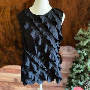 Laura Ashley Black Sleeveless Ruffle Top – Size M